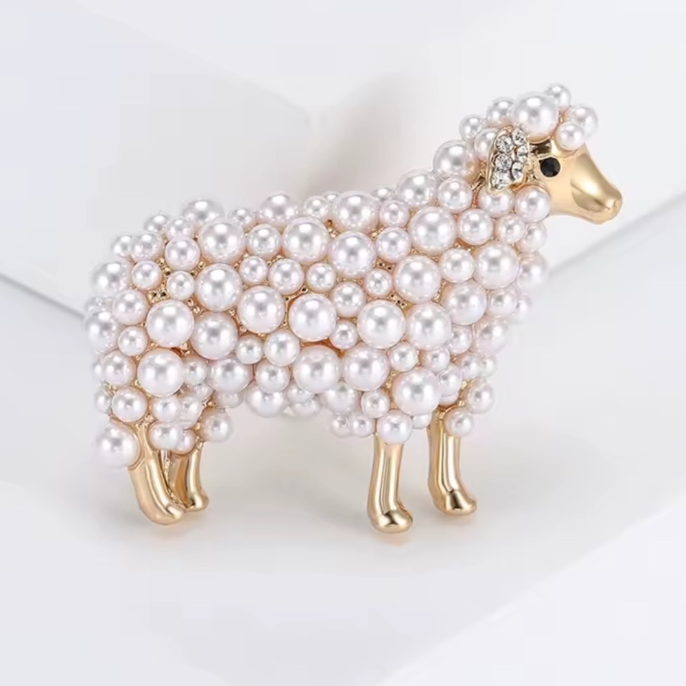 Vintage Pearl Sheep Gray Silver Brooch - Picture 4 of 14